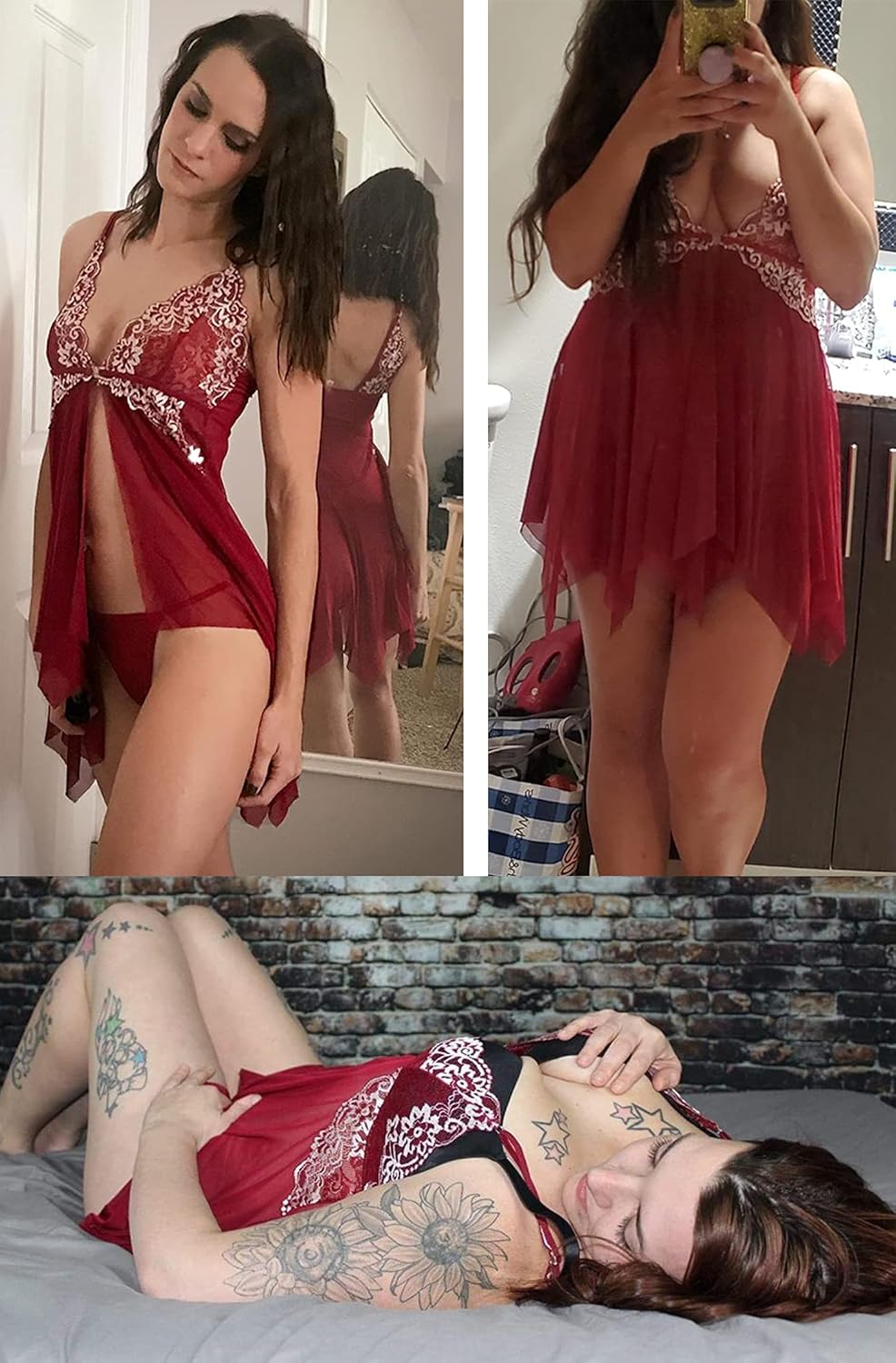 Lingerie for Women Front Closure Babydoll Lace Chemise V Neck Mesh Sleepwear at  Women’s Clothing store