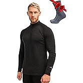 Merino Wool Base Layer Mens - Wool Half Zip Sweater Men - Merino Quarter Zip Sweater Lite, Midweight, Heavyweight and Socks