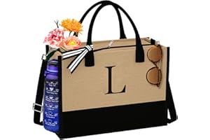 TOPEAST Jute Initial Tote Bag Burlap Beach Bag Personalized Birthday Gifts for Women Teacher Mom Bridal Bridesmaid Gifts