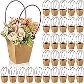 Gilprop 30 Packs Bouquet Bag Kraft Paper Flower Gift Bags with Handle Bouquet Bag Box with Waterproof Lining for Birthday Wedding Party Favors (12.5 x 4.9 x 3.1 Inch,Brown)