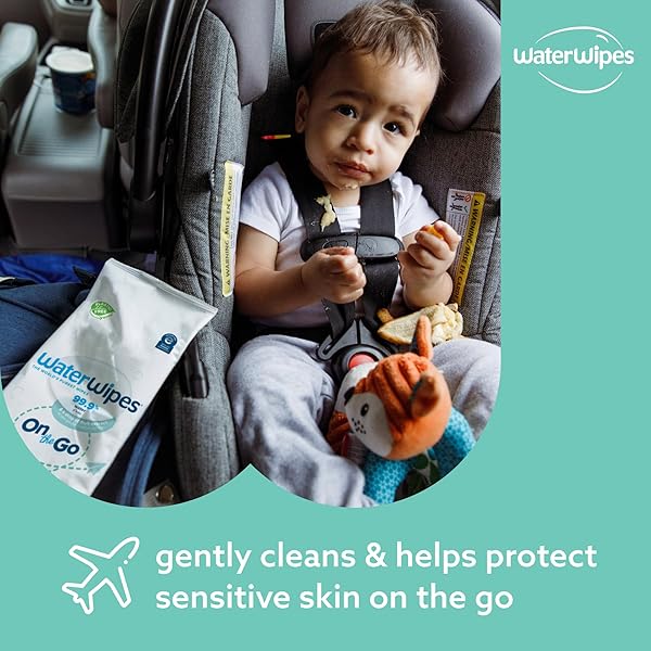 WATERWIPES SENSITIVE+ ON THE GO WIPES, 3-IN-1 CLEANS, CARES, PROTECTS, 99.9% WATER, UNSCENTED & HYPOALLERGENIC WET WIPES, 100 COUNT (10 PACKS)