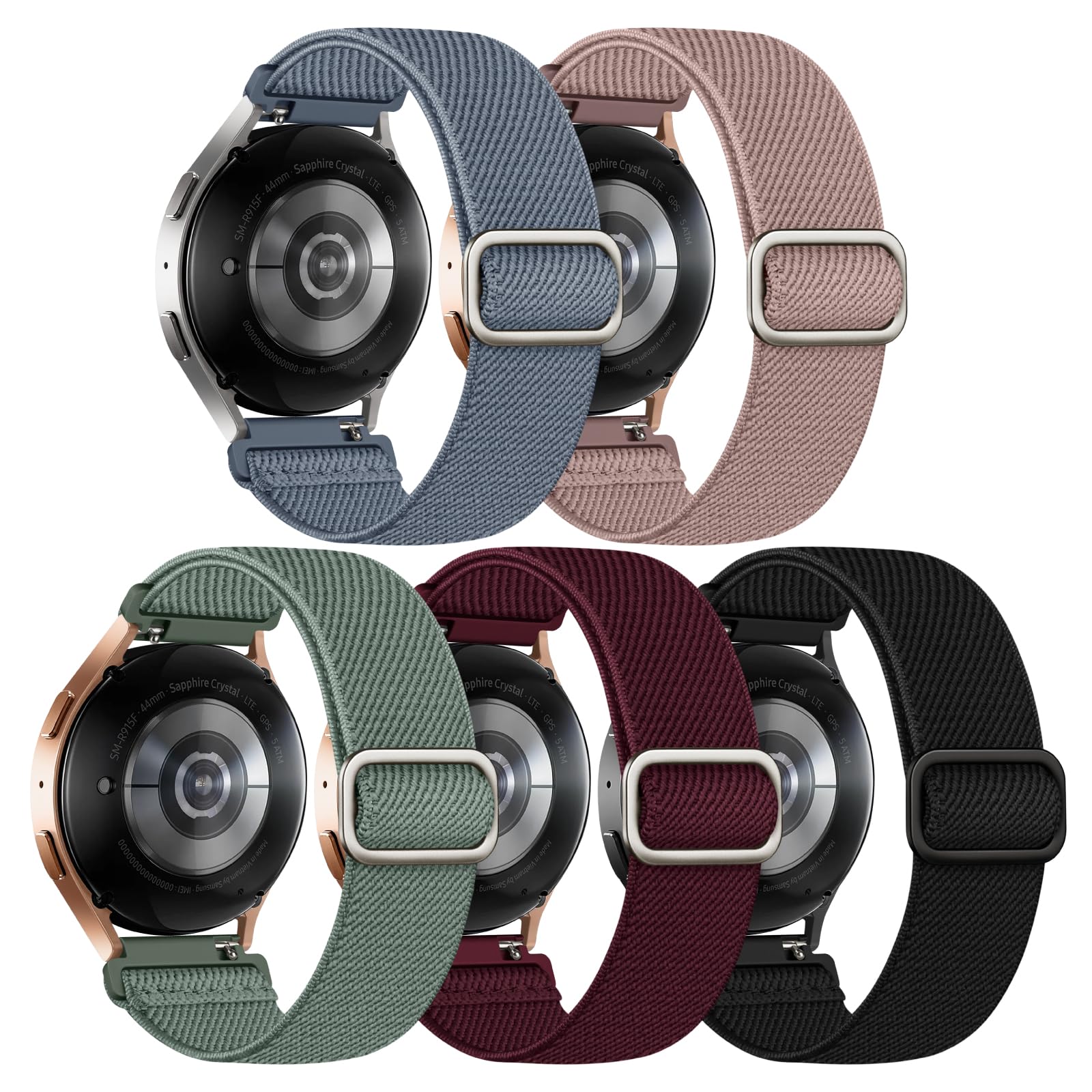 Photo 1 of Acextro 5 Pack Stretchy Bands Compatible with Samsung Galaxy Watch 7 6 5 4 FE Band 40mm 44mm 45mm/Watch 6 4 Classic 4 42mm 46mm 43mm 47mm/Active 2, 20mm Water-Resistant Elastic Nylon Sport Strap