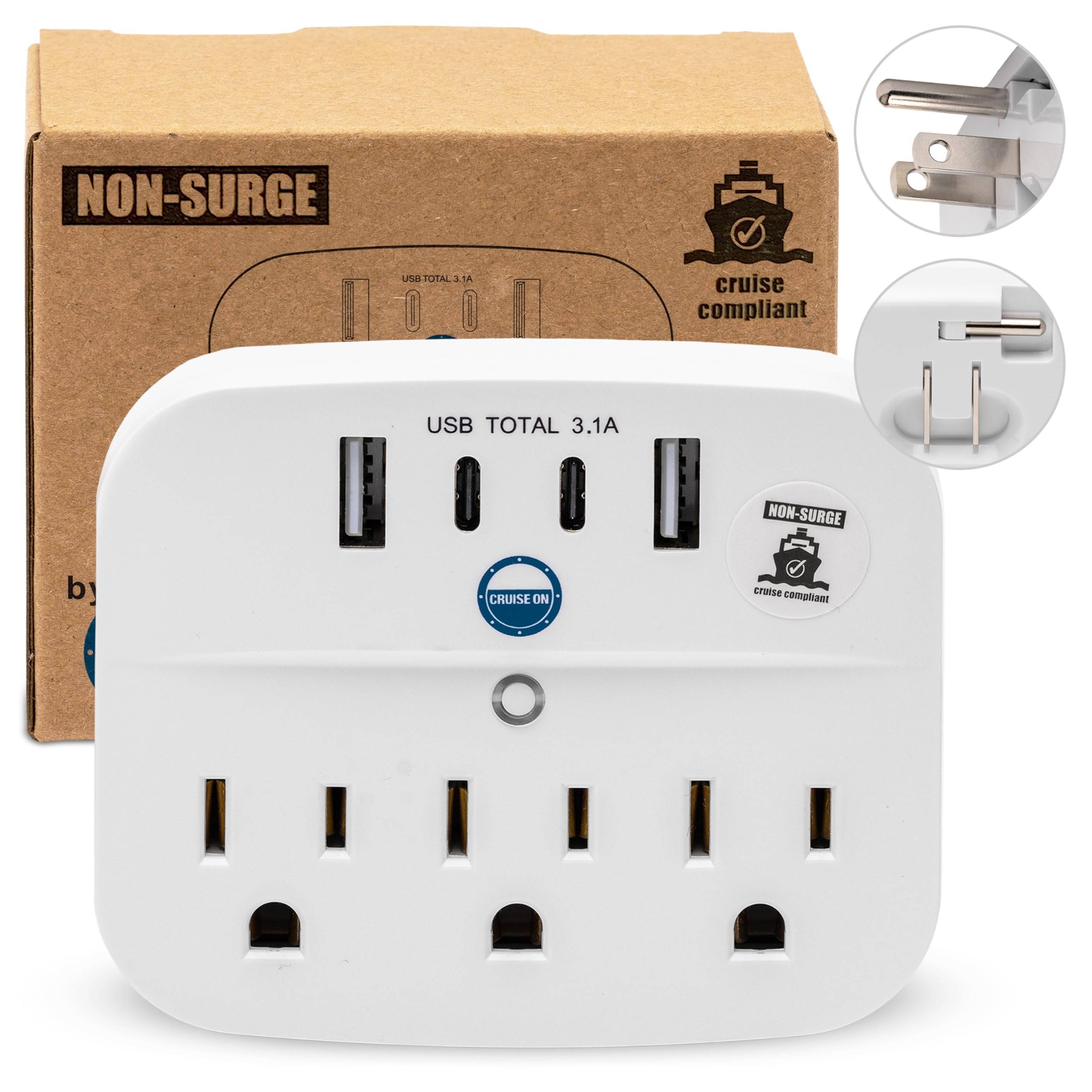 Cruise Approved Power Strip Foldable, Non Surge Protector Travel Power Strip, 2 USB-C, 2 USB, 3 AC Outlet Plugs - Cruise Essentials for Carnival, Celebrity, Princess & Major Lines in 2026 & 2027