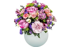 Purple Extravagance | | Aquabloom Fresh Flower Arrangement with Vase | Designed by Arabella Bouquets | Flowers for Birthday, 