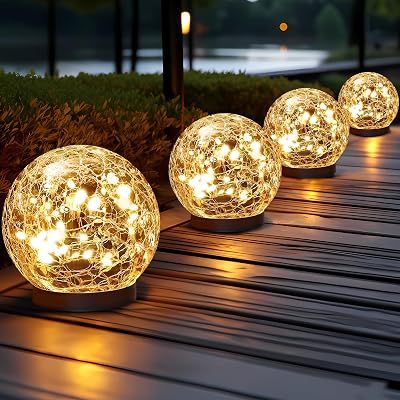 JKIMK Solar Globe Lights Outdoor Waterproof - Cracked Glass Ball Lights for Garden, Patio, Yard, Lawn and Backyard Decor - Solar Orbs for Outside Decorations