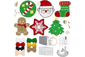 Kenburg Punch Needle Kit Christmas Coasters Set of 6, DIY Embroidery Set for Beginners Adults Kids Including Patterns, Tools, Yarns, Hoop, Instruction, Coaster Holder Art Craft Supplies