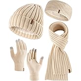 FURTALK Winter Warm Beanie Knit Hat Touchscreen Gloves Scarf Set Soft Fleece Lined Double Layer Skull Cap Gifts for Women