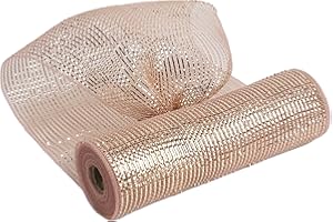 MEEDEE Rose Gold Deco Mesh 10 Inch Wide Ribbon for Christmas Tree, Metallic Mesh Basic Ribbon for Wreath, Wedding, Garland, Staircase, Mailbox Swag Decorating (30 Feet)