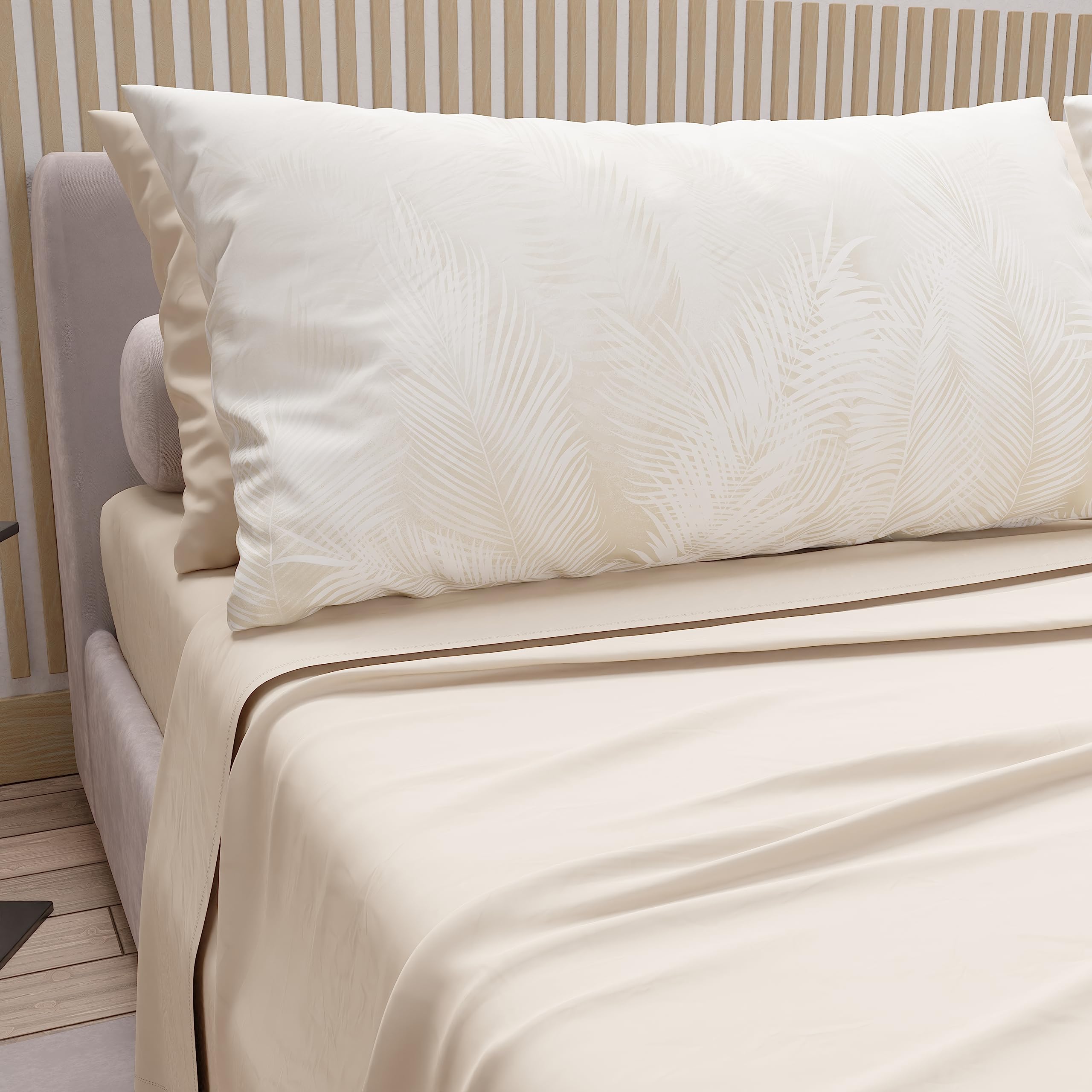 PETTI Artigiani Italiani - Cotton Sheets with Pillowcases in Digital Print, for Single Bed, Top and Bottom Sheet Set with Corners, Cream, 100% Made in Italy — image 1