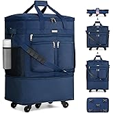 MILADA Expandable Luggage Bags for Travel Foldable Suitcase with Wheels Collapsible Rolling Travel Duffle Bag Lightweight Large Suitcases without Telescoping Handle, Blue