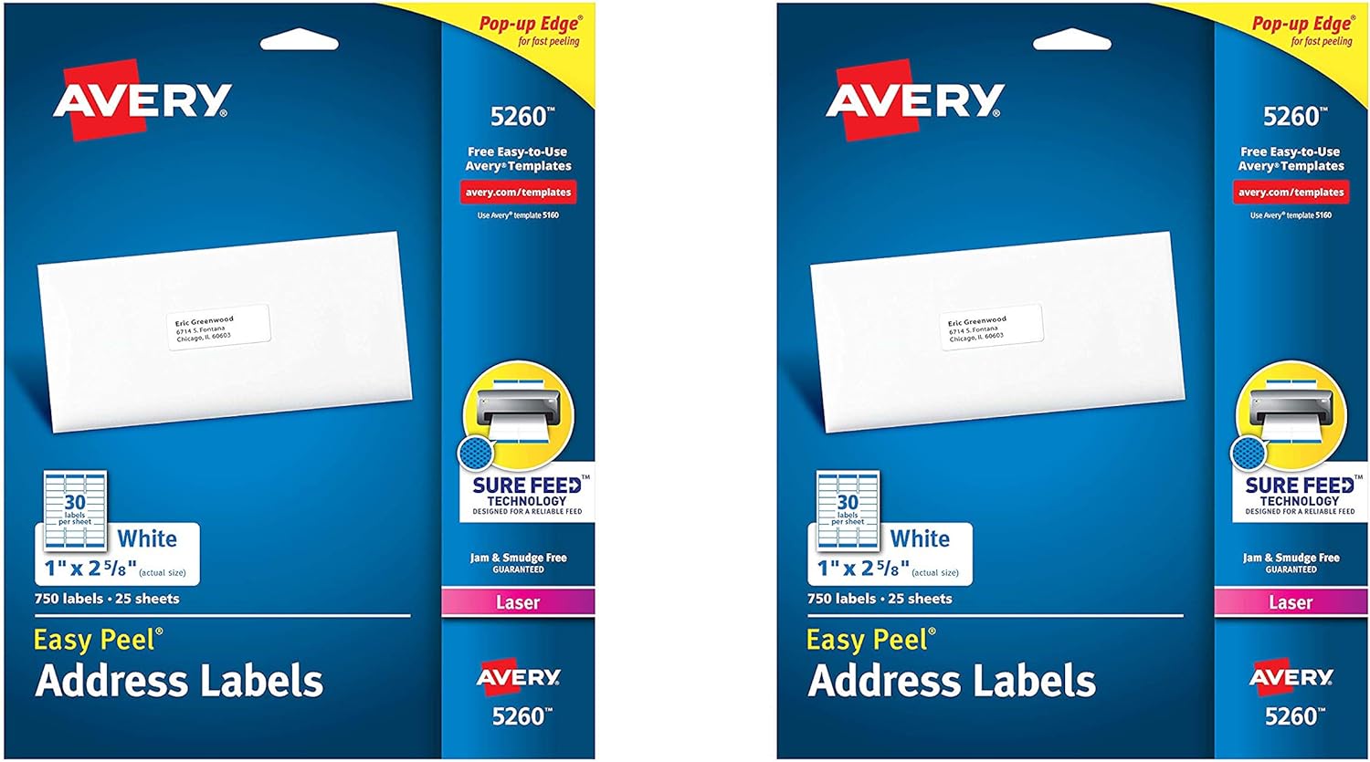 Avery 5260 Easy Peel Address Labels Sure Feed Laser 1 x 2 5/8 White