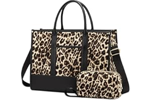 LOVEVOOK Laptop Bag for Women 17 inch Canvas Laptop Tote Bag， Large Professional Teacher Purse Lightweight Computer Bag Briefcase Business Office, Black Brown