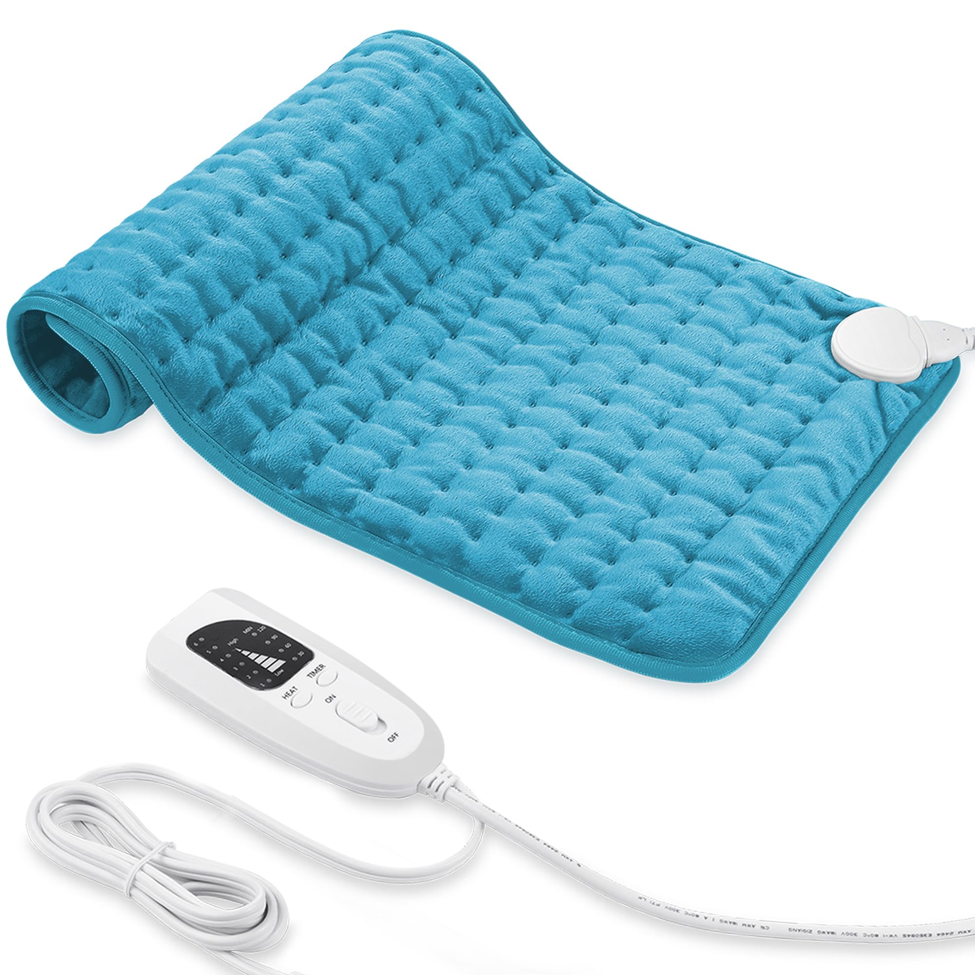 Heating pad, Electric Heat Pad with Automatic Switch-Off and 6 Temperature Levels Heating pad for Back Neck Shoulder Belly Heating Technology - Machine Washable (Light Blue, 12" x 24")