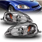 AmeriLite Gun Metal OE Replacement Headlights Set For 1999-2000 Honda Civic - Passenger and Driver Side