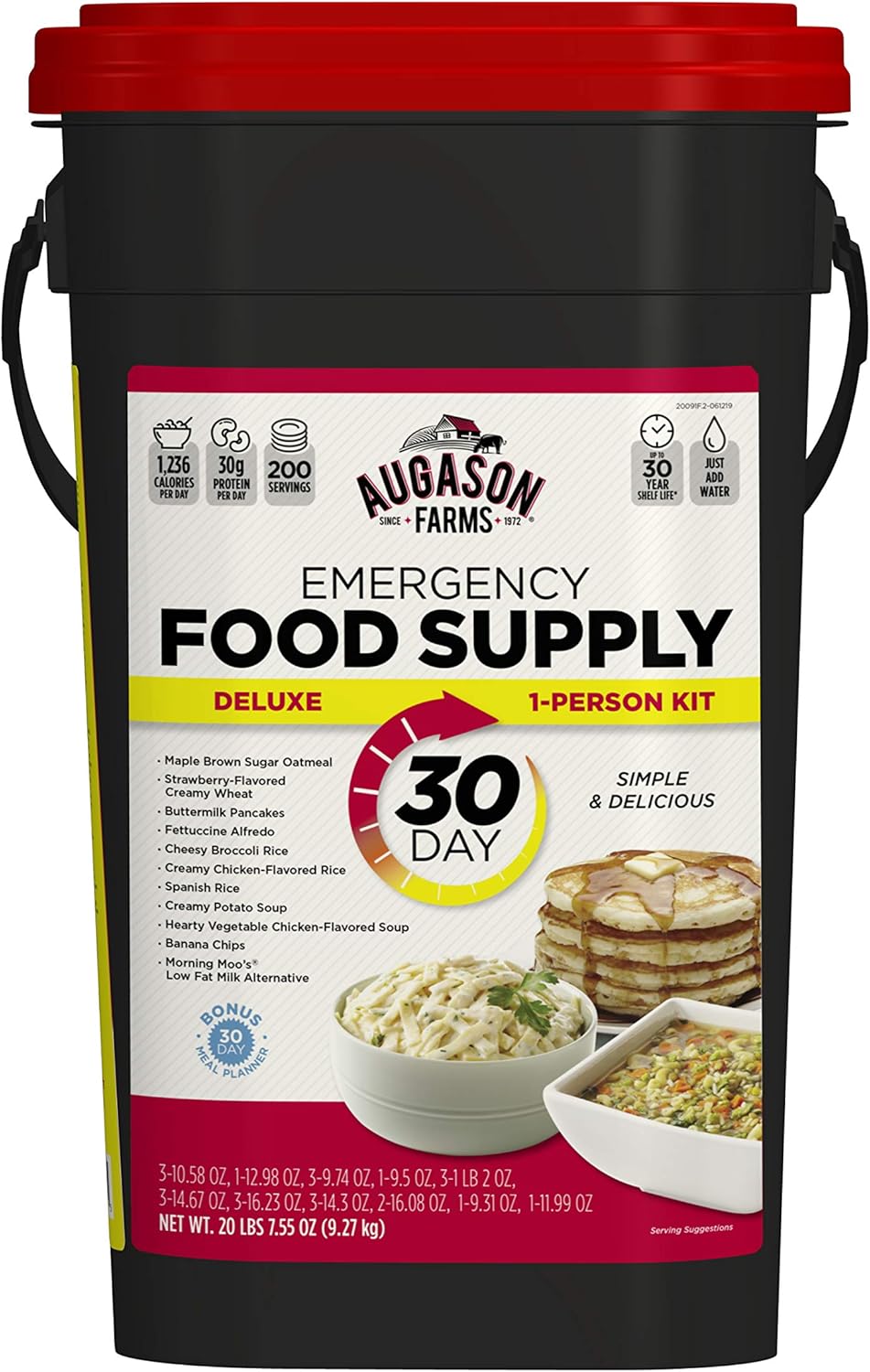 Augason Farms 30-Day Emergency Food Storage Supply 29 lb 4.37 oz 8.5 Gallon Pail (Pack of 4)