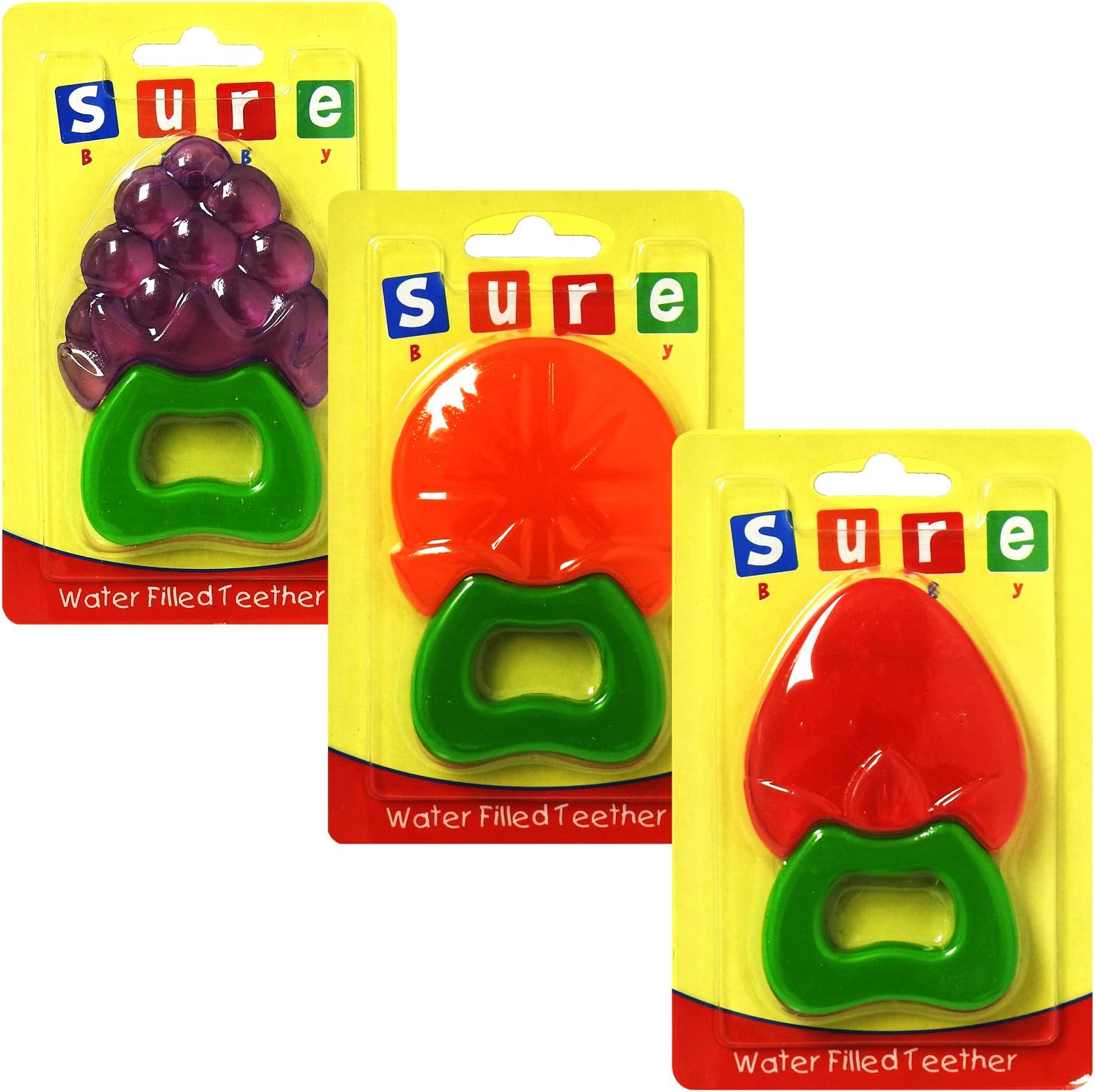 Sury Baby Water Filled Teether Teething Aid Chewing Toy TriplePack - Orange, Grape, Strawberry