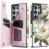 NNH Compatible with Samsung Galaxy S25 Ultra Wallet Case with RFID Blocking Card Slots Flip PU Leather Kickstand Double Magnetic Clasp Design Cover for Galaxy S25 Ultra(6.8 inch-Magnolia Flowers)