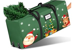 Jvgoo Christmas Tree Storage Bag, Fits Up to 9Ft Xmas Disassembled Tree, Heavy Duty 600D Oxford Christmas Tree Bag Storage Box with Rolling Wheels & Handles, Large Tree Bags for Storage (Green)