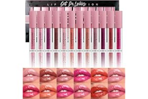 LANGMANNI 12Pcs Lip gloss Collection Makeup Set, Shiny Smooth Soft Liquid Lip Glosses Lip Stain With Rich Varied Colors For Girls And Women Makeup (Glossy-A)