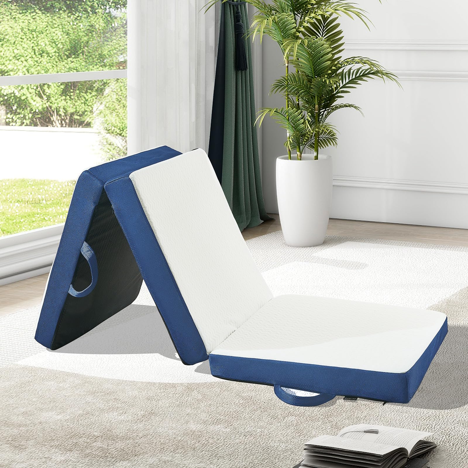Photo 1 of Folding Mattress Single Size,6 inch Memory Foam Tri Portable Trifold Mattress Topper Single with Breathable & Washable Cover, Foldable Guest Bed for Camping(25"×75"×6")