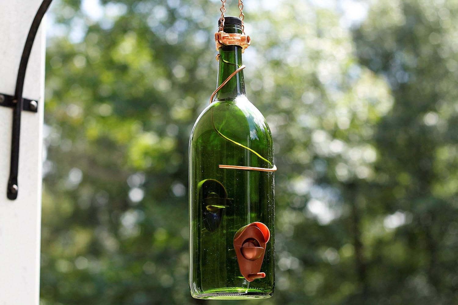Amazon Com Glass Green And Copper 1 5l Wine Bottle Bird Feeder