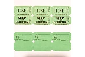 B&F 100 Green Colored Raffle Tickets Double Roll 50/50 Carnival Fair Split The Pot One Hundred Consecutively Numbered Fundraiser Festival Event Party Door Prize Drawing Perforated Stubs