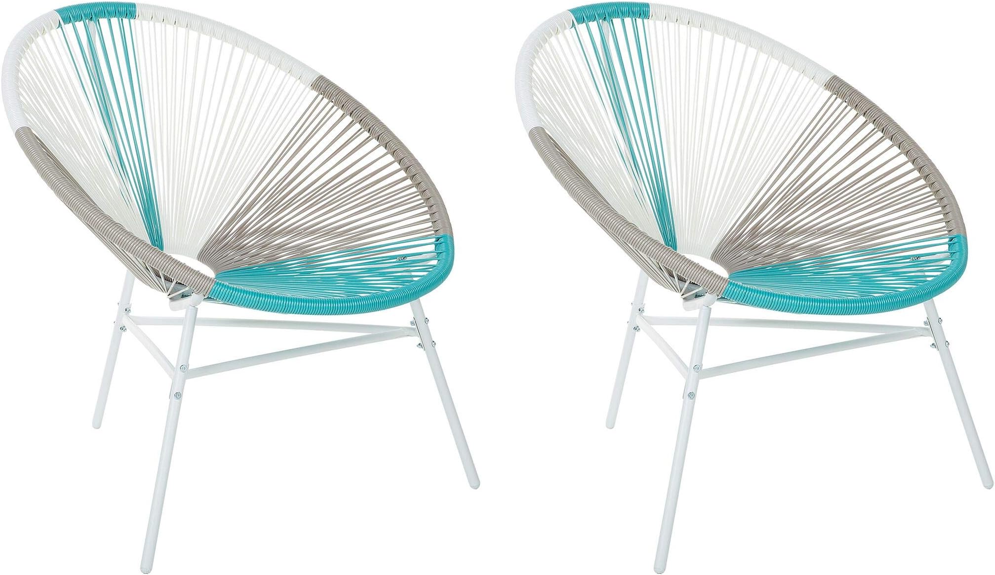 Beliani Set of 2 Modern Chairs Round Multicolour Turquoise Rattan Steel Acapulco