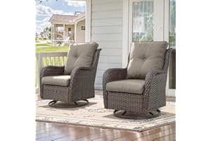 Belord Outdoor Swivel Rcoker Patio Chairs - Outdoor Swivel Patio Chairs Set of 2 Wicker Chair Patio Furniture Sets with Covered Cushion for Porch Deck Balcony Garden, Gray