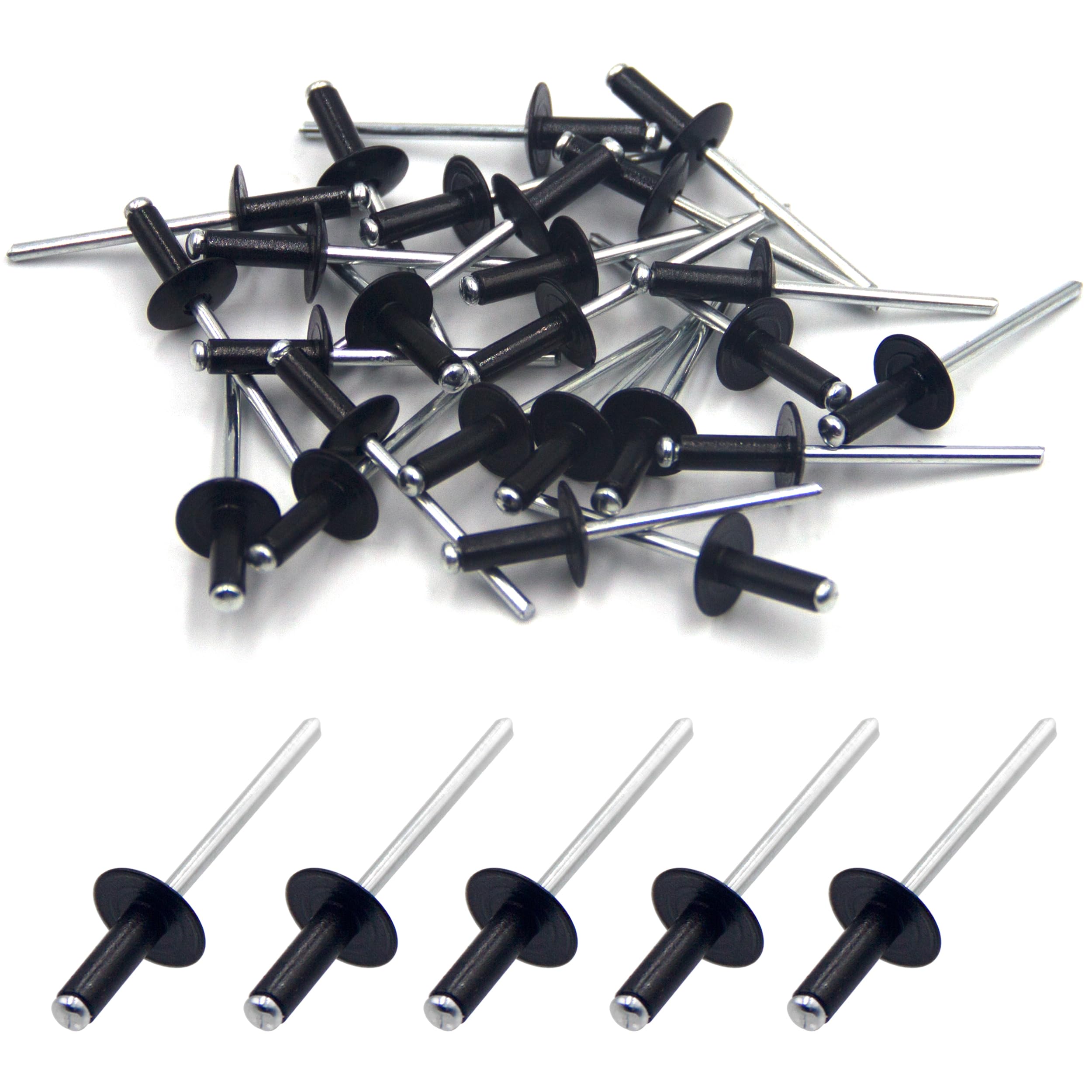BESTYCHAO 50pcs Aluminum Blind Rivets with Large Flange 4mm x 12mm, Pack of 50 (Black) — image 1