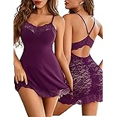 Avidlove Lingerie for Women Sexy Babydoll Lingerie Dress Lace Trim Sleep Dress Back Criss-Cross Straps Lingerie