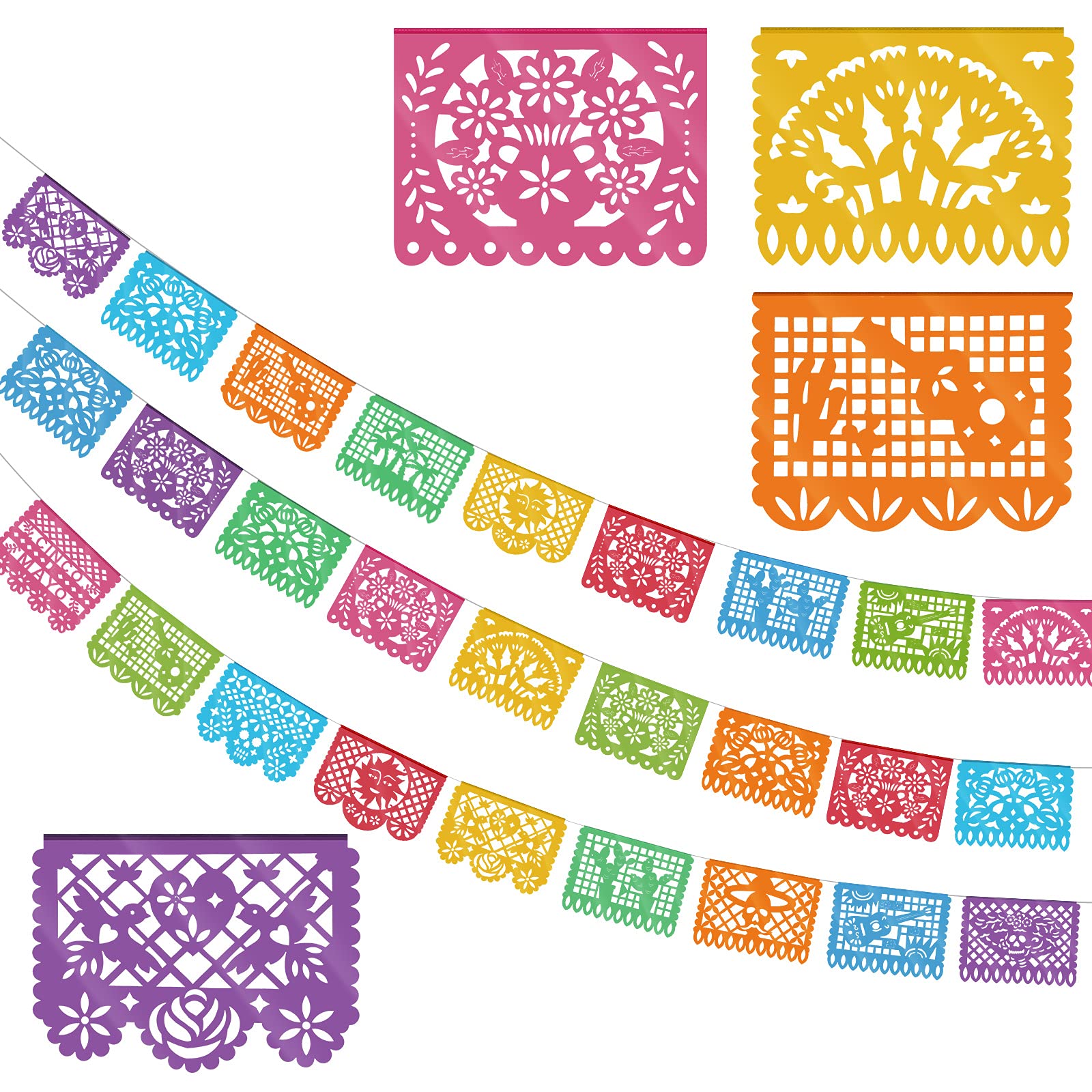 Kesote Pack of 3 Mexican Fiesta Dia De Los Muertos Decoration Day of the Dead Party Banners Mexican Party Dead Day Indoor Outdoor Decor Flag - 45 Ft