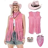 Changchupsem Western Cowgirl Costume for Women Cowboy Tassel Vest for Women Outfit with Hat Bandana Necklace