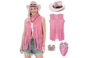 Changchupsem Western Cowgirl Costume for Women Cowboy Tassel Vest for Women Outfit with Hat Bandana Necklace