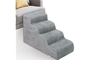 NIUBYA Dog Stairs for Small Dogs - High Density Foam Dog Ramp, Extra Wide Pet Steps with Non-Slip Bottom for High Beds, Couche and Sofa, Best for Pet Injured, Older Dogs Cats (Grey, 4 Steps)