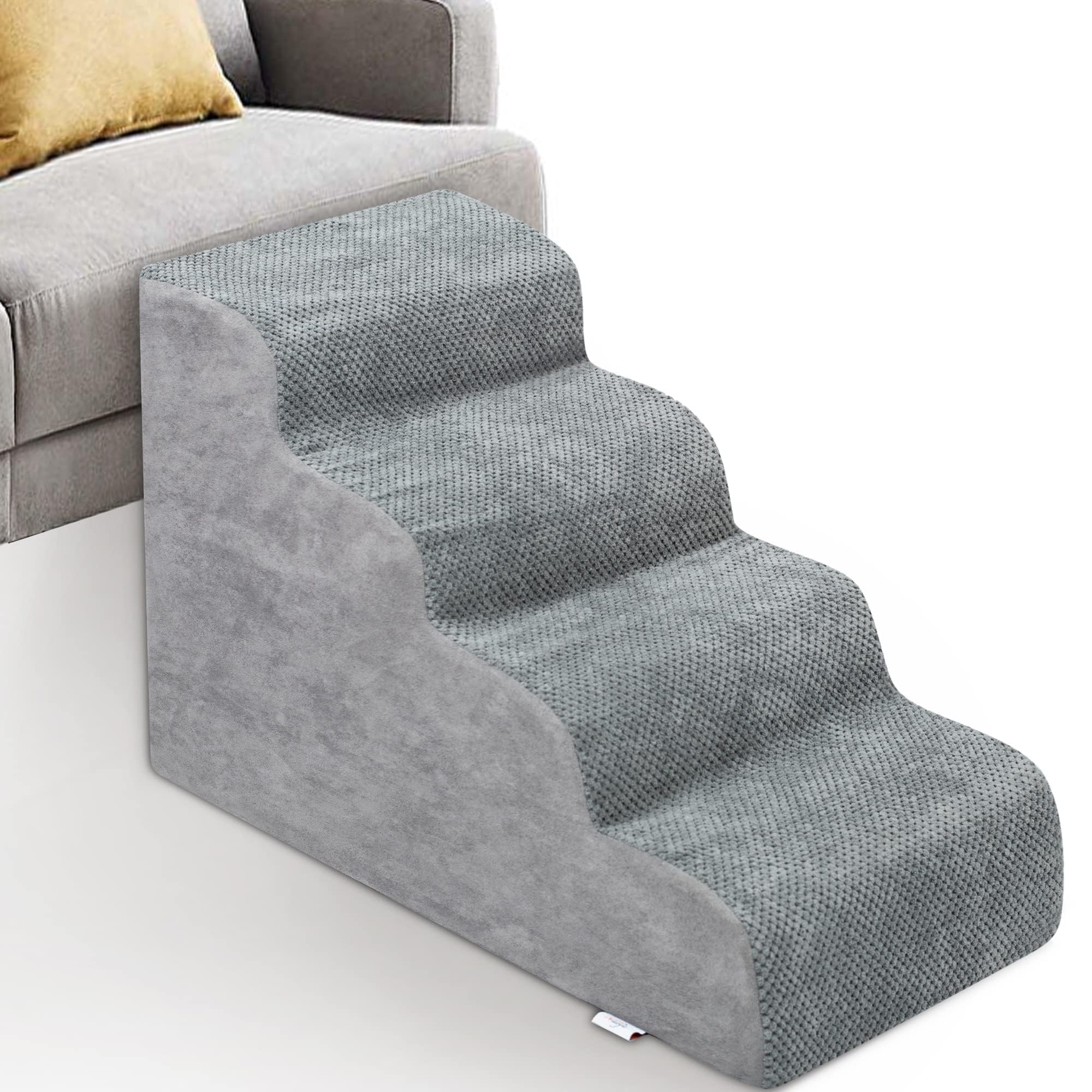 Photo 1 of Dog Stairs for Small Dogs - High Density Foam Dog Ramp, Extra Wide Pet Steps with Non-Slip Bottom for High Beds, Couche and Sofa, Best for Pet Injured, Older Dogs Cats (Grey, 4 Steps)