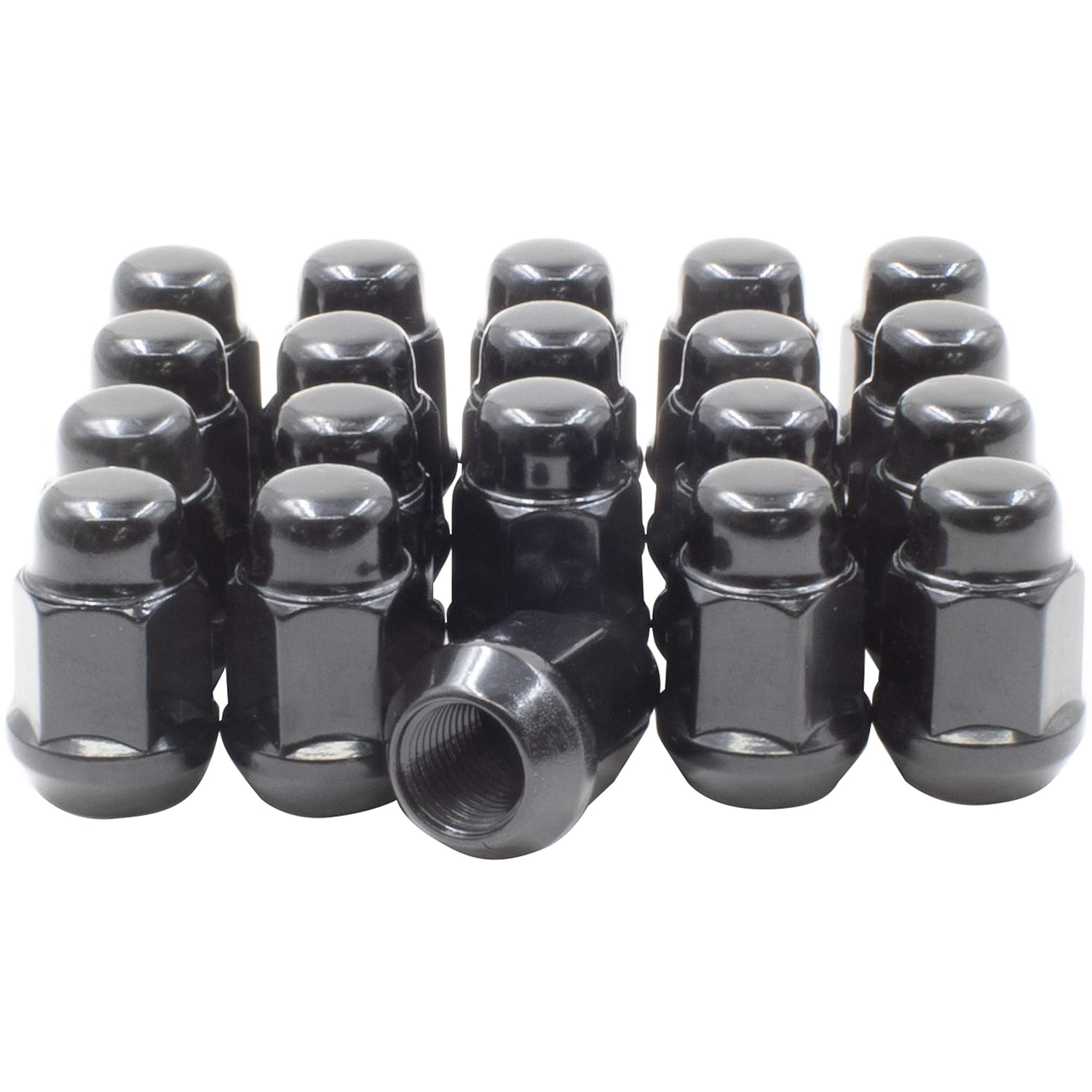 Dual Coating 20 Black 12x1.5 Closed End Bulge Acorn Lug Nuts Cone