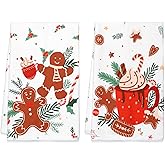 FUND AMLIGHT Gingerbread Kitchen Towels Set of 2, Christmas Hand Towel, Gingerbread Christmas Decorations, Hot Coco Cookies Dish Towels Xmas Ball Winter Decor Bath Towel,18x26 Inch