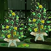 2 Pack 21 Inch St. Patrick's Day Decorations Lighted St. Patricks Day Trees Tabletop Battery Operated Shamrocks Shaped Berries Artificial Tree Irish Decorations Home Table Bedroom Indoor Party Decor