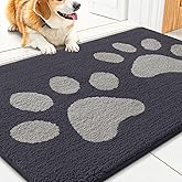 Smiry Dog Door Mat for Muddy Paws, Absorbs Moisture and Dirt, Low-Profile Entryway Mat with Non-Slip Backing, Entry Indoor Outdoor Doormat for Inside Floor (30x20 Inches, Dark Grey, Paw)