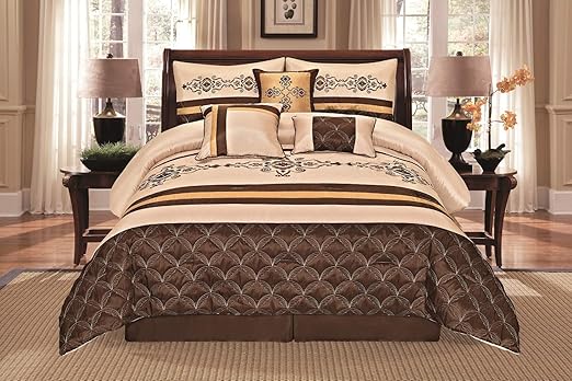 Amazon Com Jenin 7 Pieces Complete Bedding Ensemble Beige Brown