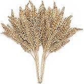 Artificial Plants Golden Wheat Grass, for Christmas Decoration Fake Plant Flowers Bush Grass Fern Bushes Faux Shrubs Greenery Indoor Outside Planter Vase Filler Festival Home Garden Decor - Gold 4 PCS