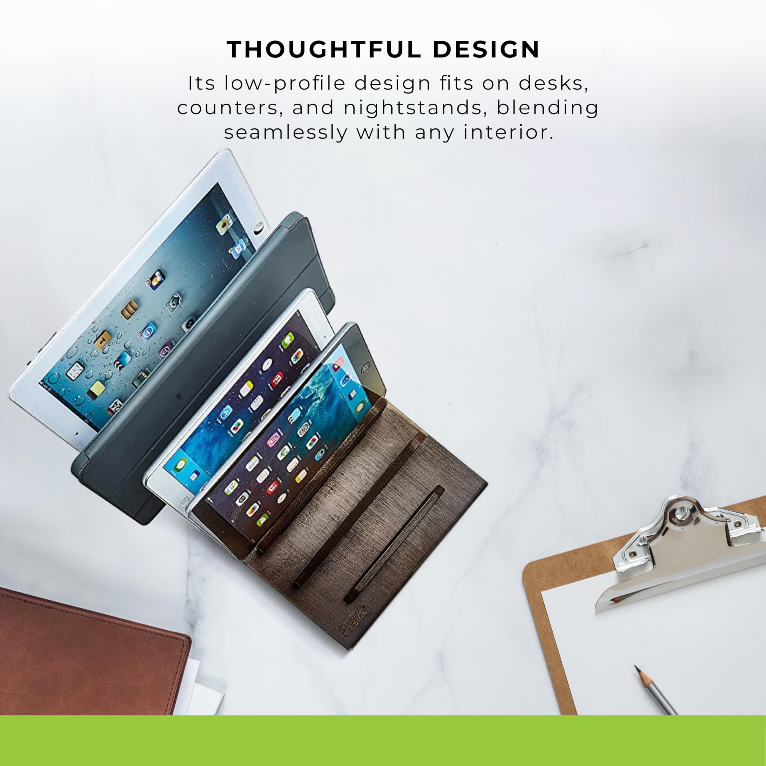Prosumer's Choice Multi Device Charging Station - Desktop Charging Dock and Organizer for Multiple Devices - Wooden Charger Station for Home Office - Fits 6 Phones, Tablets, Electronics - Dark Brown