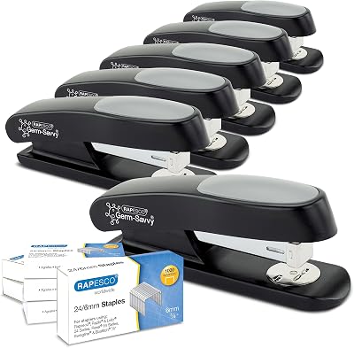 Rapesco 1734 Business: 6 ECO Sting Ray Staplers and 6000 Staples 24/6 mm