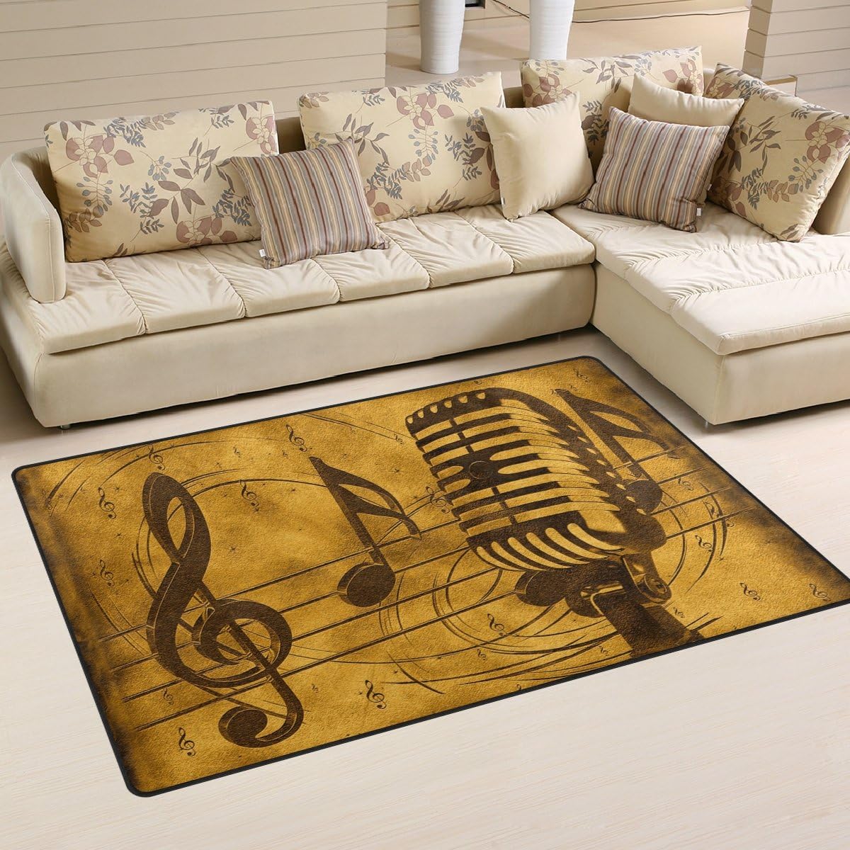 3 x 5 ft Naanle Vintage Music Theme Non Slip Area Rug for Living