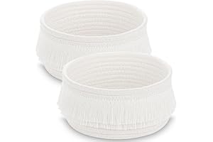 HLWDFLZ 2 Pack Small Decorative Storage Rope Baskets - Woven Rope Baskets for Storage Organization, Mini Basket, Gift Baskets, Toy Basket, Boho Basket 7.5"x7.5"x3.6"(Off White)