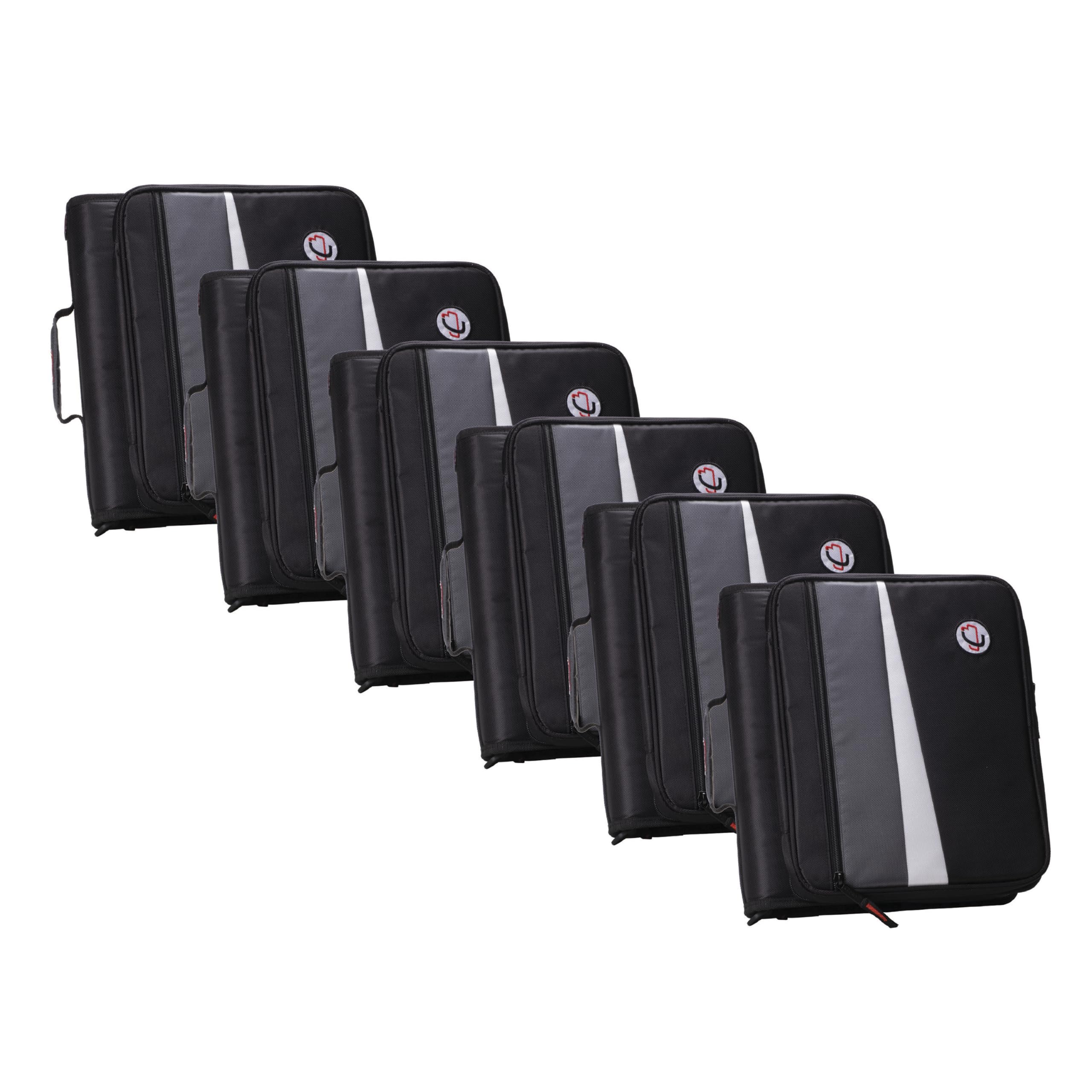 Case-it Workstation Zipper Binder 6 Pack - 1.5 Inch O-Rings - Padded Pocket That Holds up to 13 Inch Laptop/Tablet - Multiple Pockets - 300 Page Capacity - Comes with Shoulder Strap - LT-117-C, Black Image