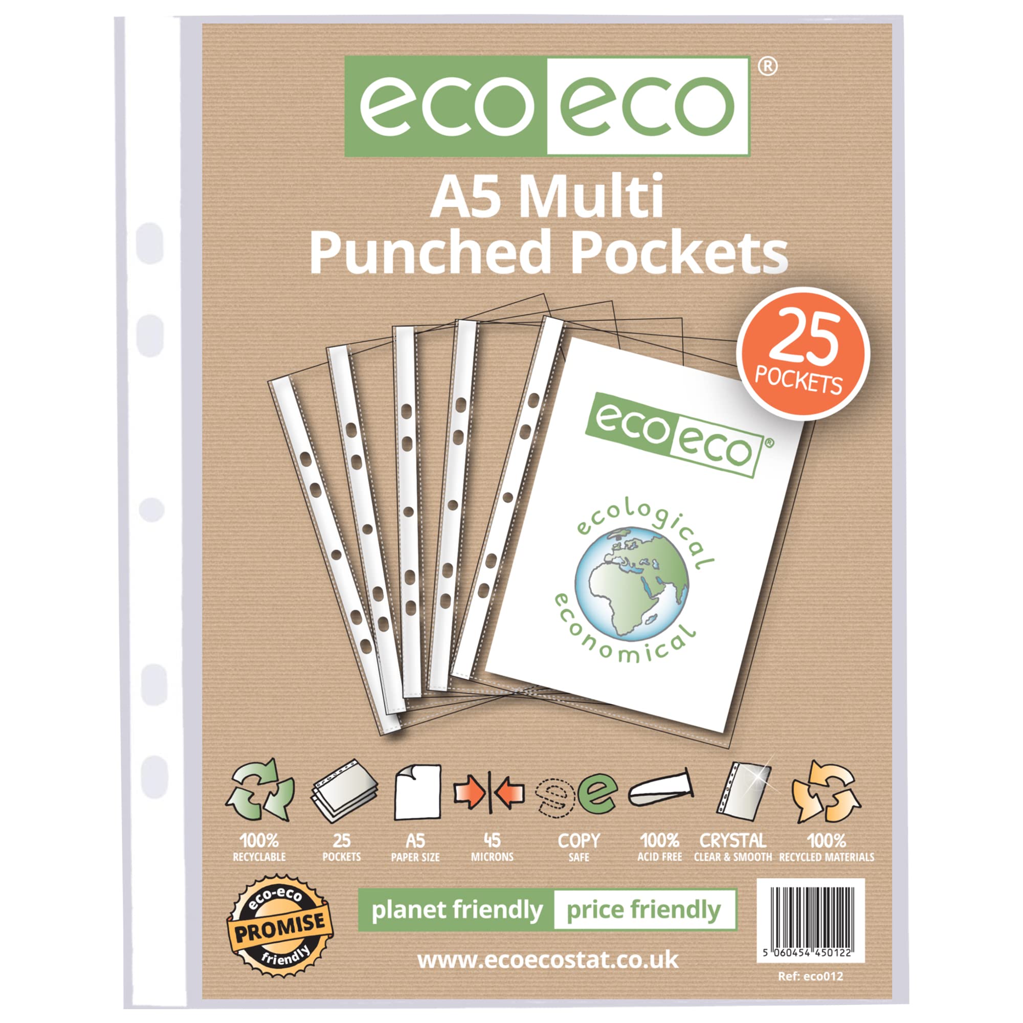 eco-eco A5 100% Recycled Bag 25 Multi Punched Pockets