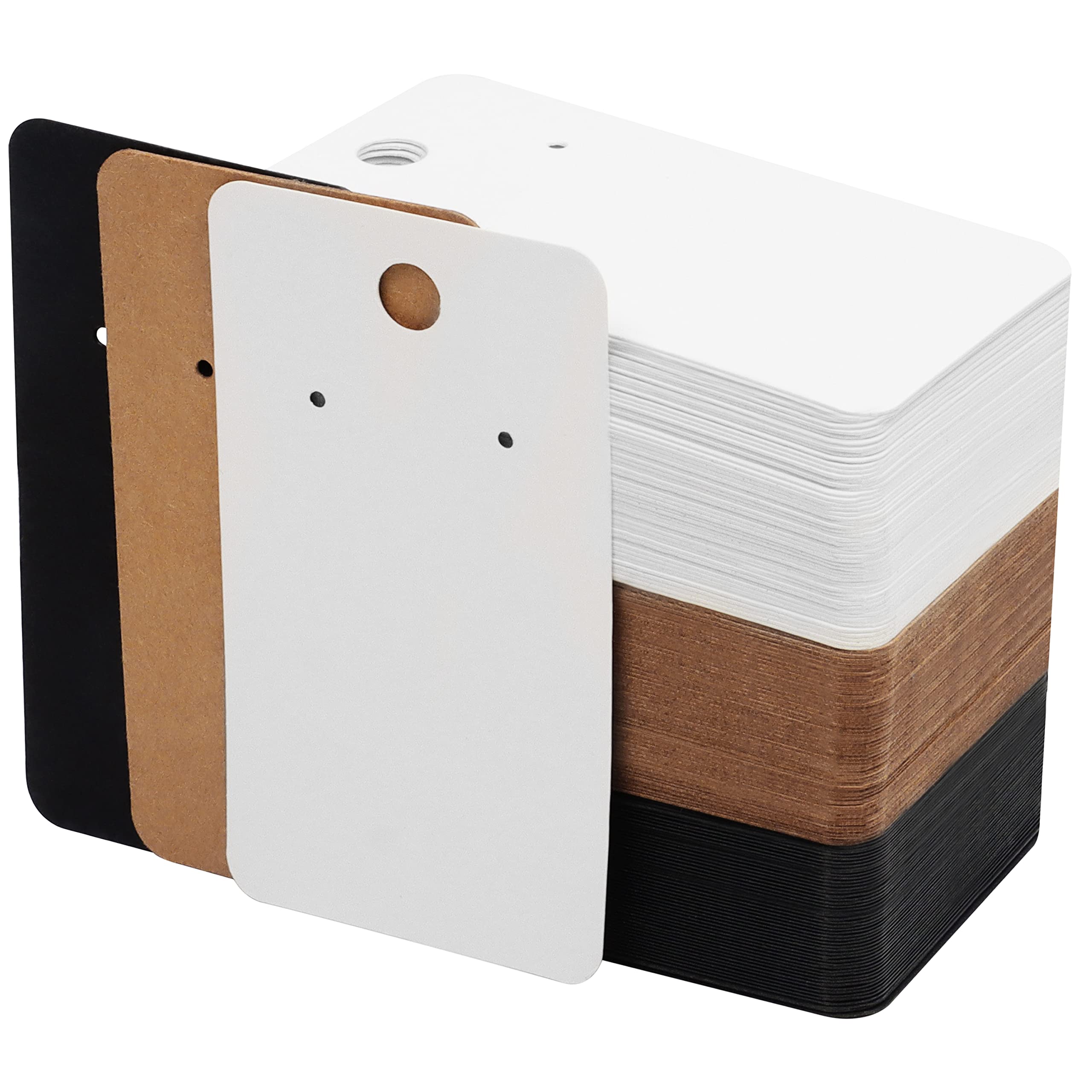 BELLE VOUS Earring Display Cards (150 Pack) - L8.9 x W5cm / 3.5 x 1.97 Inches - Black, White & Brown Kraft Paper Tags - Blank DIY Card Holder for Jewellery Necklace, Earrings & Ear Studs