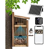 KinetCam Bird House with Camera Solar Powered,2K HD Wi-Fi Bird Watching, Auto Detect&Notify, Night Vision, APP Control, Birdhouse for Birds Nesting, Wooden Birdhouse with Camera Inside (Solar-Powered)