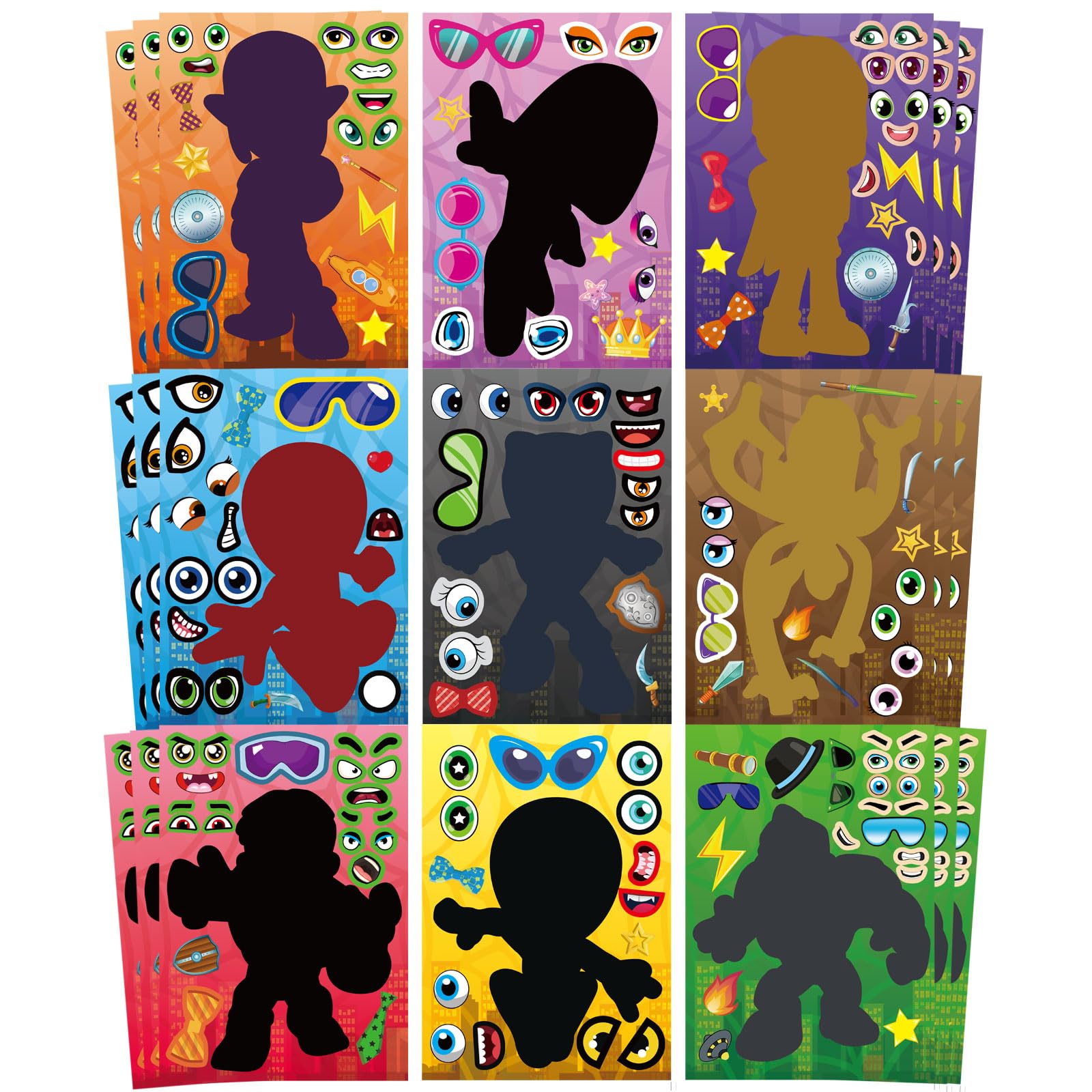 Photo 1 of 27 Sheets Make-a-face Stickers, Make Your Own Mixed & Matched with 9 Designed Characters Stickers for Kids Teens Birthday Party Favor Supplies Decoration